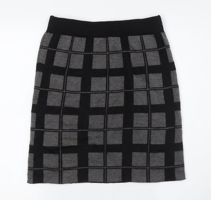 Kenar Womens Grey Check Acrylic A-Line Skirt Size S - Elasticated Waist