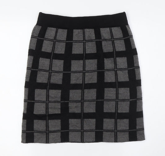 Kenar Womens Grey Check Acrylic A-Line Skirt Size S - Elasticated Waist