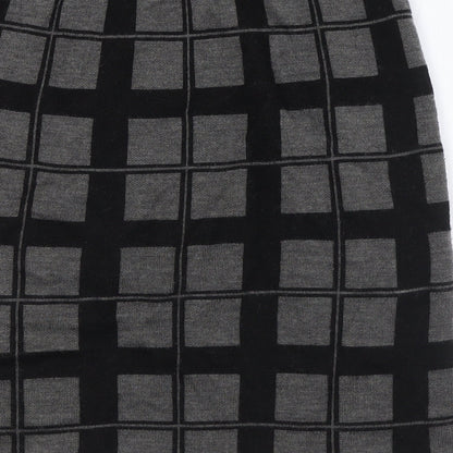 Kenar Womens Grey Check Acrylic A-Line Skirt Size S - Elasticated Waist
