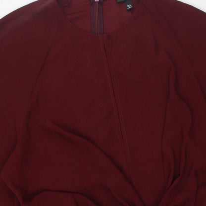 Topshop Womens Red Polyester A-Line Size 14 Round Neck Zip - Key Hole Front
