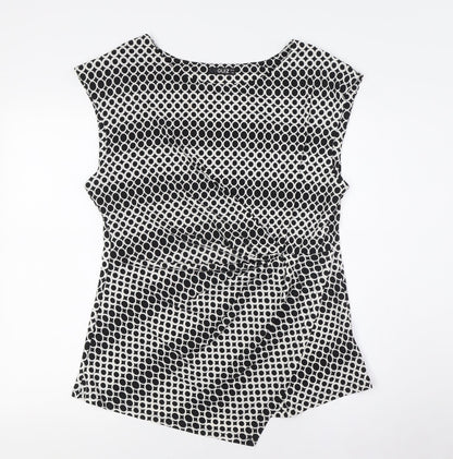 Quiz Womens Black Polyester Basic Button-Up Size 16 Boat Neck - Knot Front