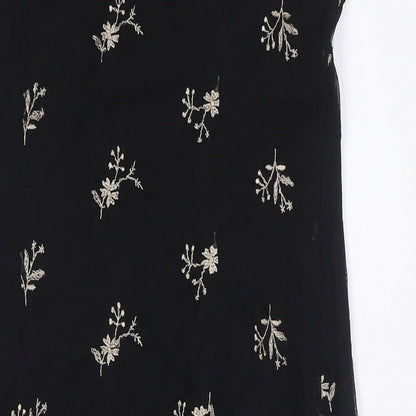 Dorothy Perkins Womens Black Floral Viscose Pencil Dress Size 14 Round Neck