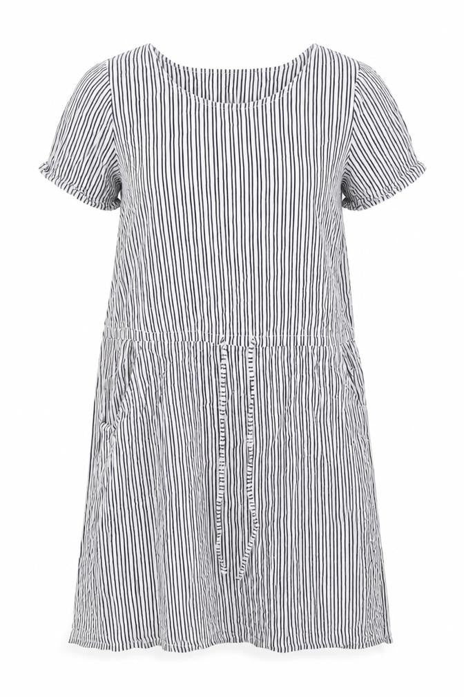 BHS Womens White Striped Cotton A-Line Size 12 Round Neck - Pull Waist
