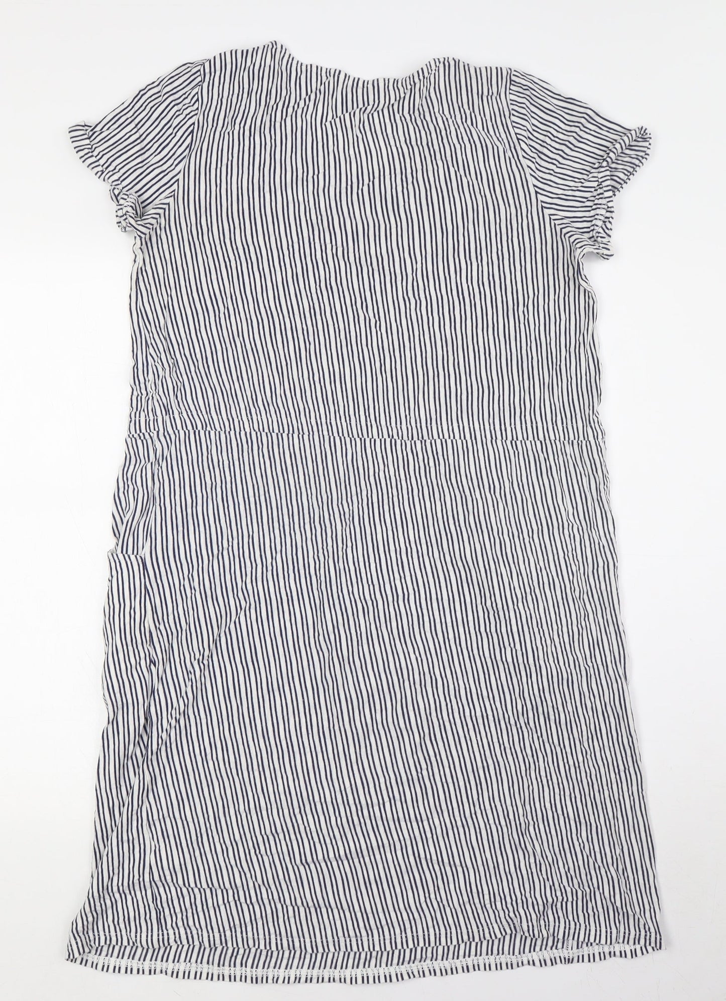 BHS Womens White Striped Cotton A-Line Size 12 Round Neck - Pull Waist