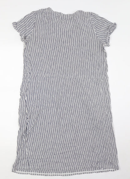 BHS Womens White Striped Cotton A-Line Size 12 Round Neck - Pull Waist