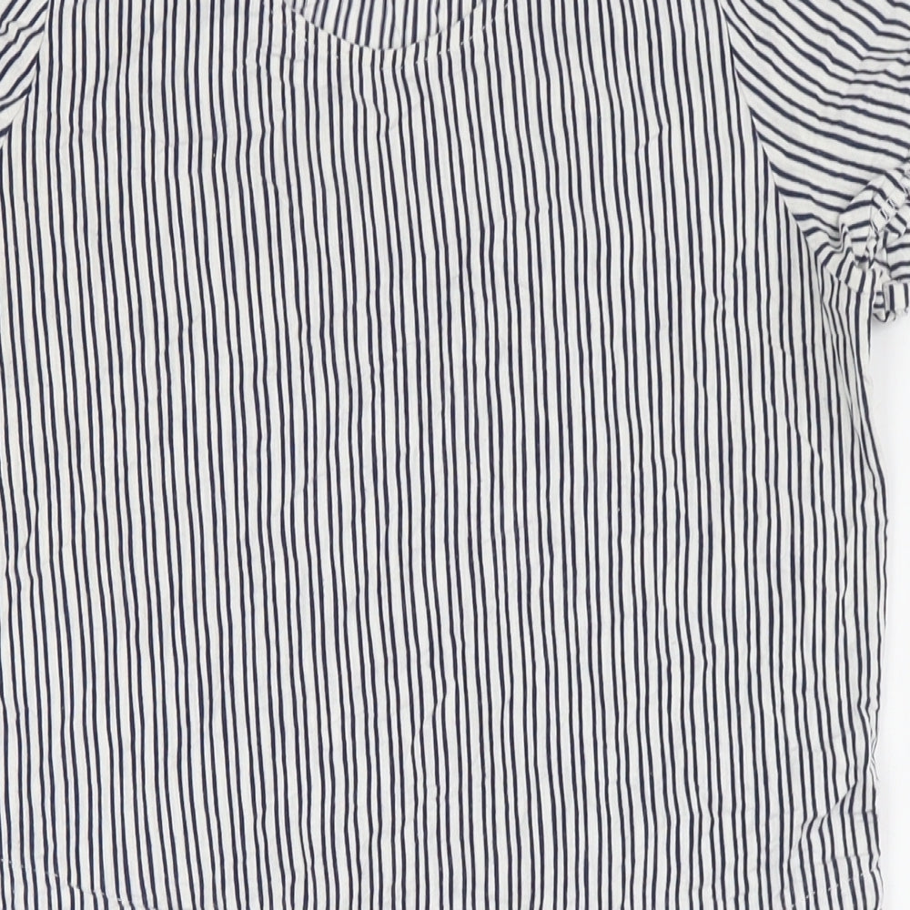 BHS Womens White Striped Cotton A-Line Size 12 Round Neck - Pull Waist