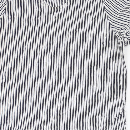 BHS Womens White Striped Cotton A-Line Size 12 Round Neck - Pull Waist