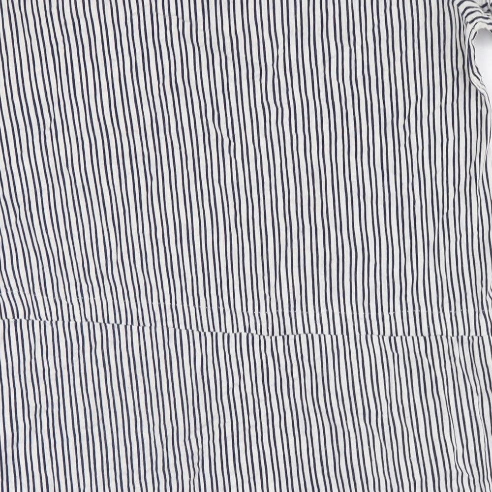 BHS Womens White Striped Cotton A-Line Size 12 Round Neck - Pull Waist