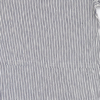 BHS Womens White Striped Cotton A-Line Size 12 Round Neck - Pull Waist