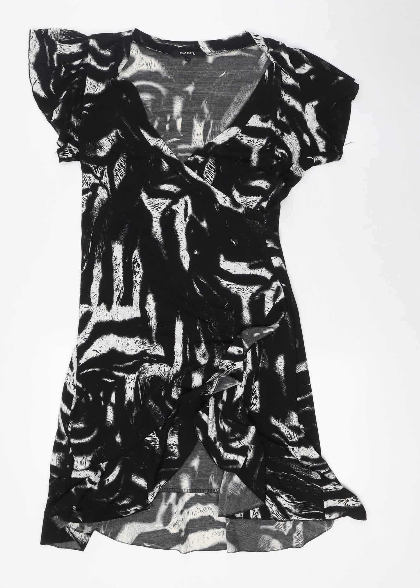 Izabel Womens Black Polyester A-Line Size L V-Neck