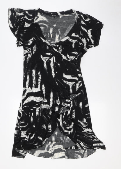 Izabel Womens Black Polyester A-Line Size L V-Neck