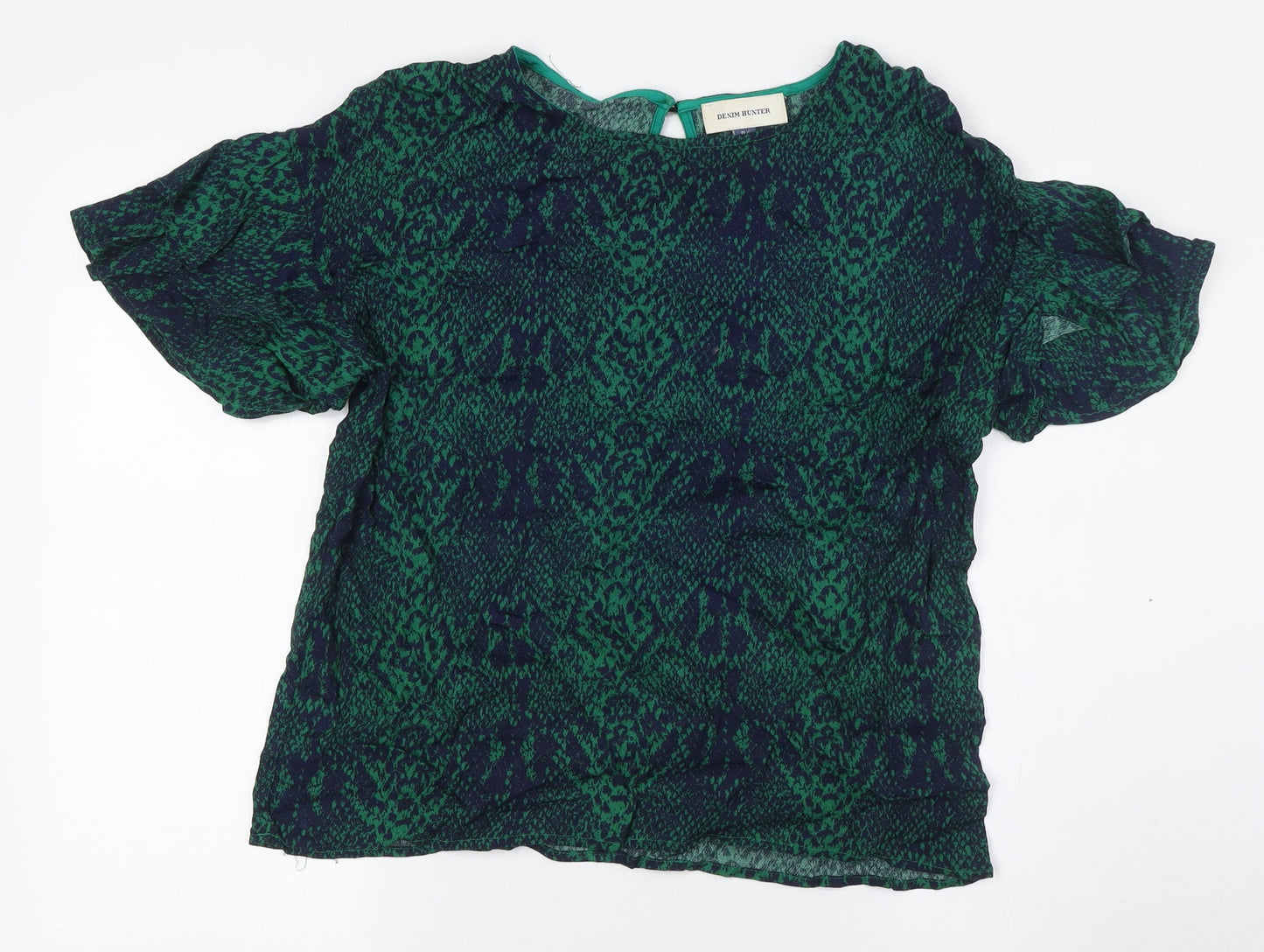 Denim Hunter Womens Green Animal Print Viscose Basic Button-Up Size 10 Boat Neck