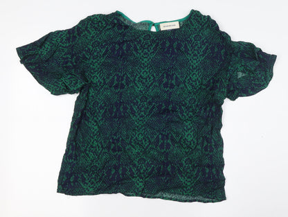 Denim Hunter Womens Green Animal Print Viscose Basic Button-Up Size 10 Boat Neck