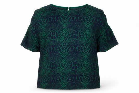 Denim Hunter Womens Green Animal Print Viscose Basic Button-Up Size 10 Boat Neck