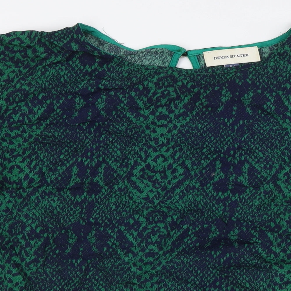 Denim Hunter Womens Green Animal Print Viscose Basic Button-Up Size 10 Boat Neck