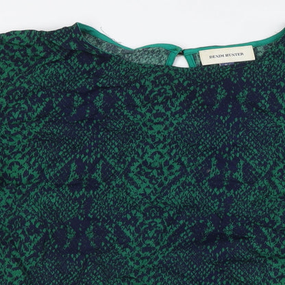 Denim Hunter Womens Green Animal Print Viscose Basic Button-Up Size 10 Boat Neck