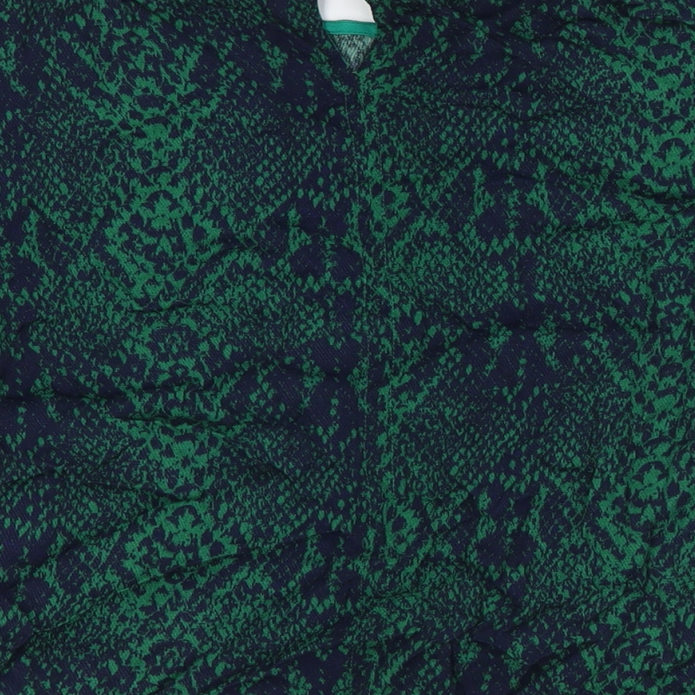 Denim Hunter Womens Green Animal Print Viscose Basic Button-Up Size 10 Boat Neck