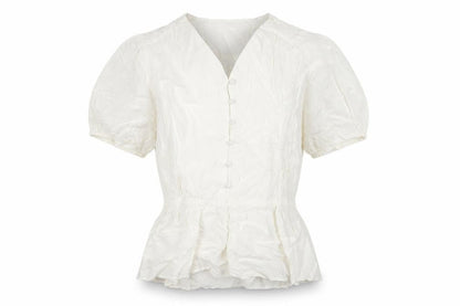 Marks & Spencer Womens Ivory Polyester Basic Button-Up Size 8 V-Neck