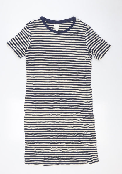 H&M Womens Blue Striped Cotton A-Line Size M Crew Neck