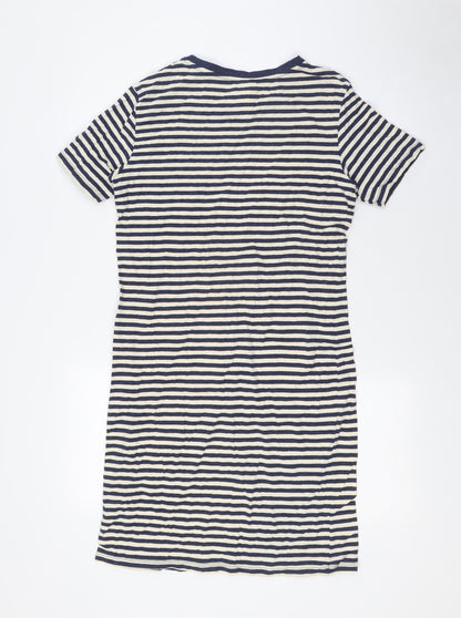 H&M Womens Blue Striped Cotton A-Line Size M Crew Neck