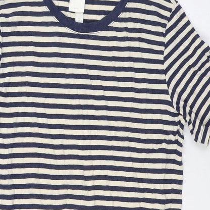 H&M Womens Blue Striped Cotton A-Line Size M Crew Neck
