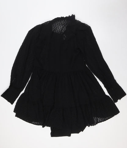 H&M Womens Black Polyester A-Line Size 4 V-Neck Tie
