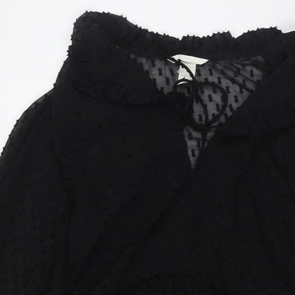 H&M Womens Black Polyester A-Line Size 4 V-Neck Tie