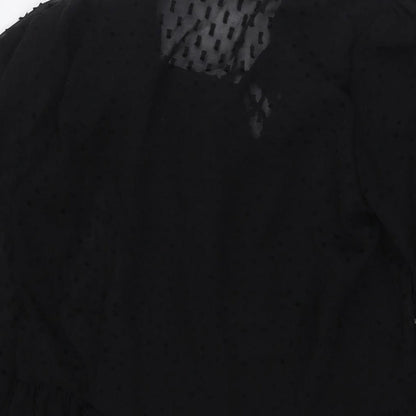 H&M Womens Black Polyester A-Line Size 4 V-Neck Tie