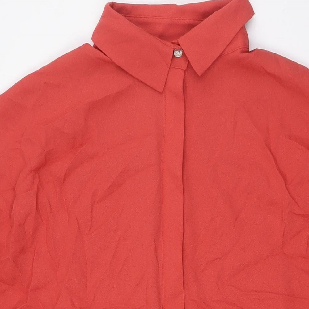 WYNNE LAYERS Womens Orange Polyester Basic Button-Up Size S Collared