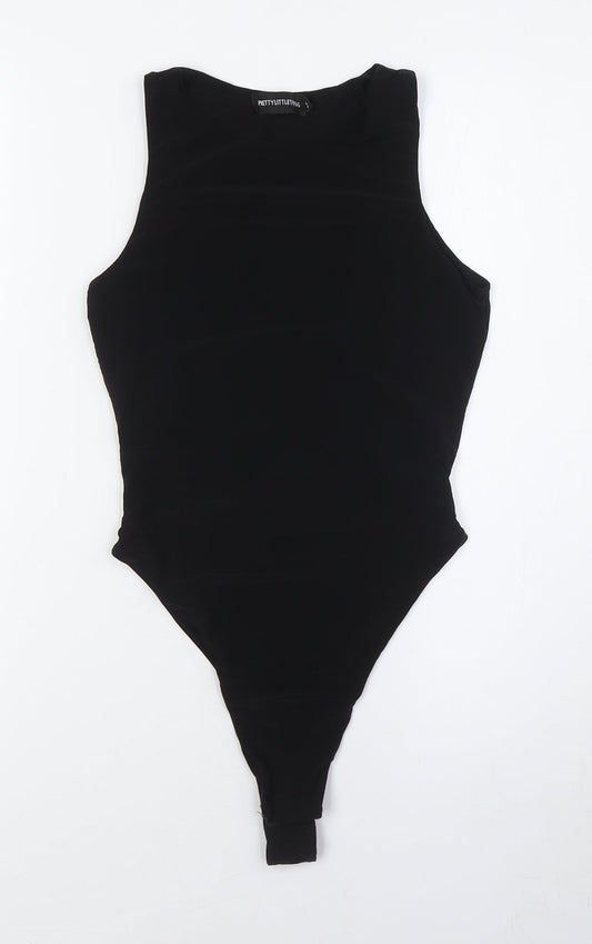 PRETTYLITTLETHING Womens Black Polyester Bodysuit One-Piece Size 8 Snap