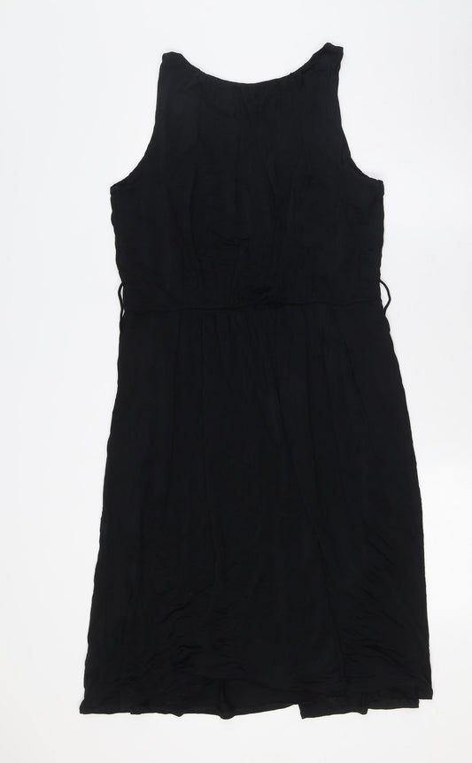 Marks and Spencer Womens Black Viscose A-Line Size 16 Round Neck - Elasticated Waist