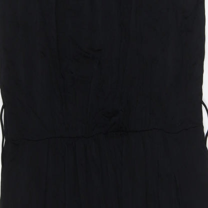 Marks and Spencer Womens Black Viscose A-Line Size 16 Round Neck - Elasticated Waist