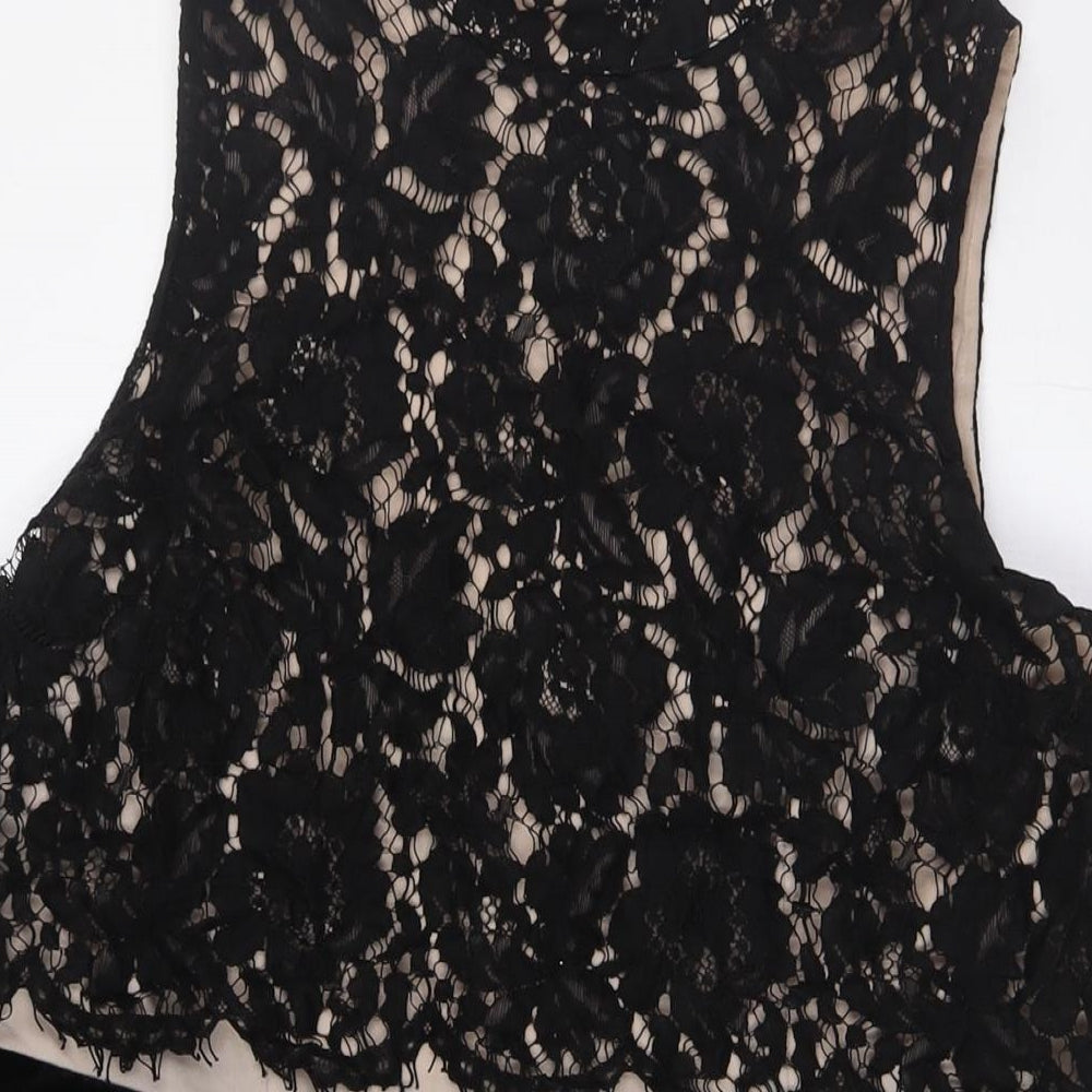 NEXT Womens Black Polyester A-Line Size 16 Mock Neck Zip - Lace Overlay