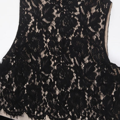 NEXT Womens Black Polyester A-Line Size 16 Mock Neck Zip - Lace Overlay