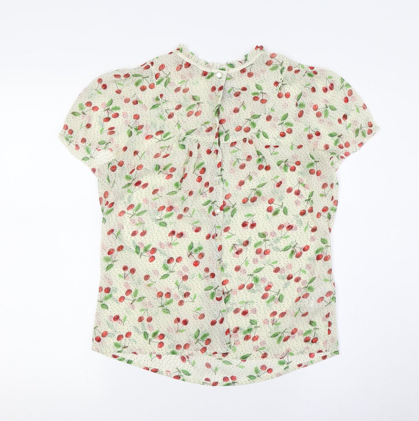 Divided by H&M Womens Ivory Polyester Basic Button-Up Size 10 Mock Neck - Cherries