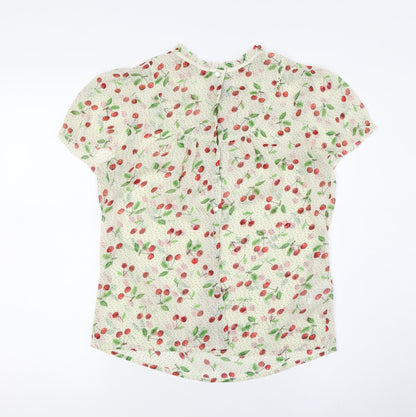 Divided by H&M Womens Ivory Polyester Basic Button-Up Size 10 Mock Neck - Cherries