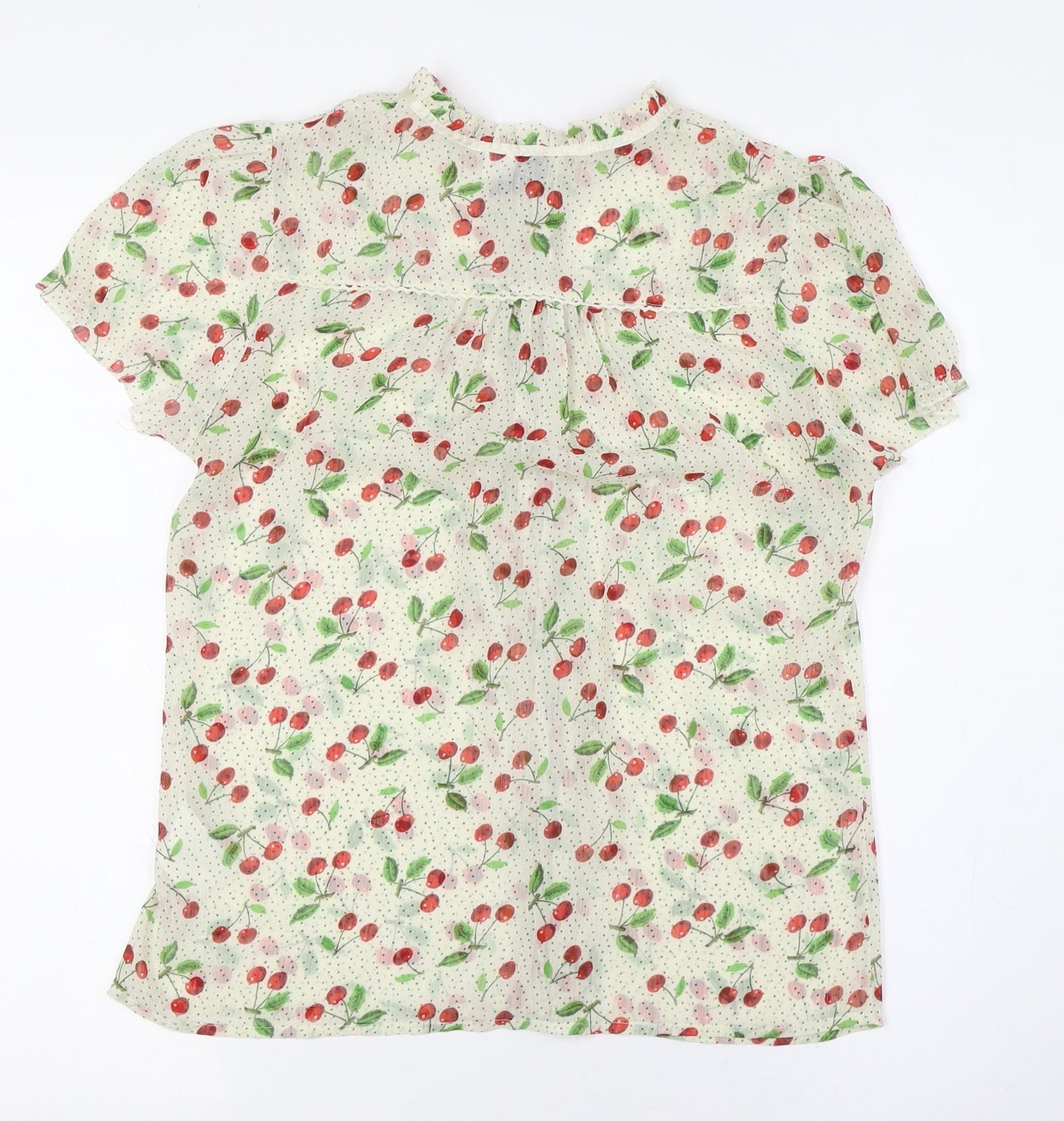 Divided by H&M Womens Ivory Polyester Basic Button-Up Size 10 Mock Neck - Cherries