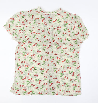 Divided by H&M Womens Ivory Polyester Basic Button-Up Size 10 Mock Neck - Cherries