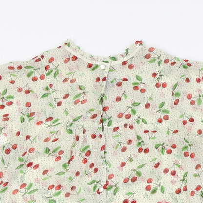 Divided by H&M Womens Ivory Polyester Basic Button-Up Size 10 Mock Neck - Cherries