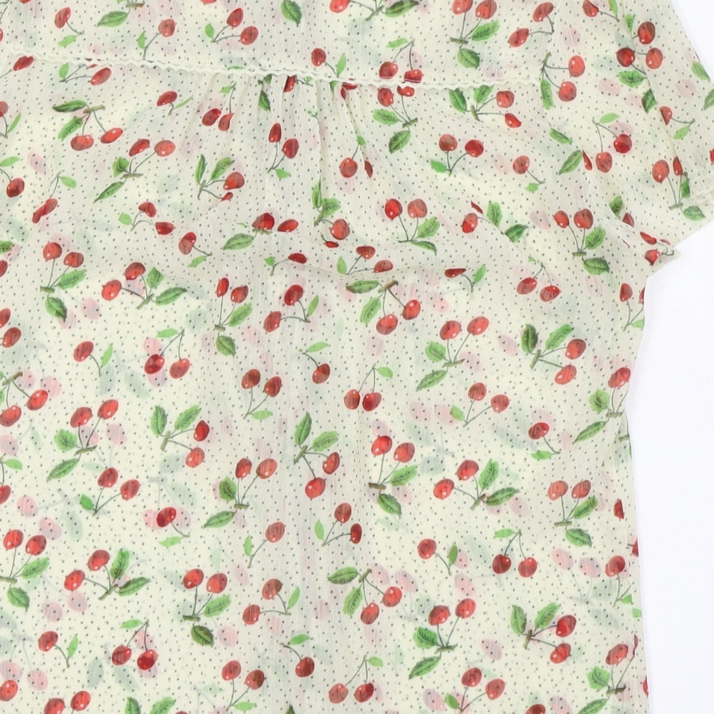 Divided by H&M Womens Ivory Polyester Basic Button-Up Size 10 Mock Neck - Cherries