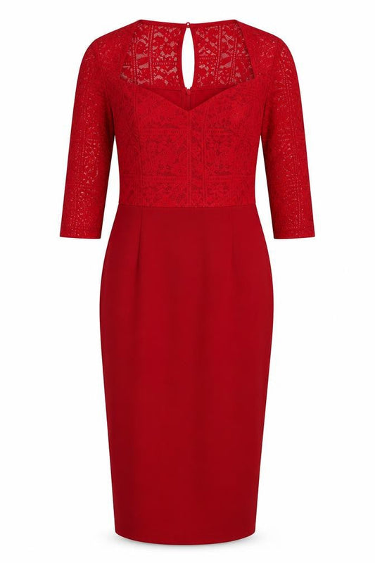 AX Womens Red Polyester Bodycon Size 10 Sweetheart Zip - Lace Top
