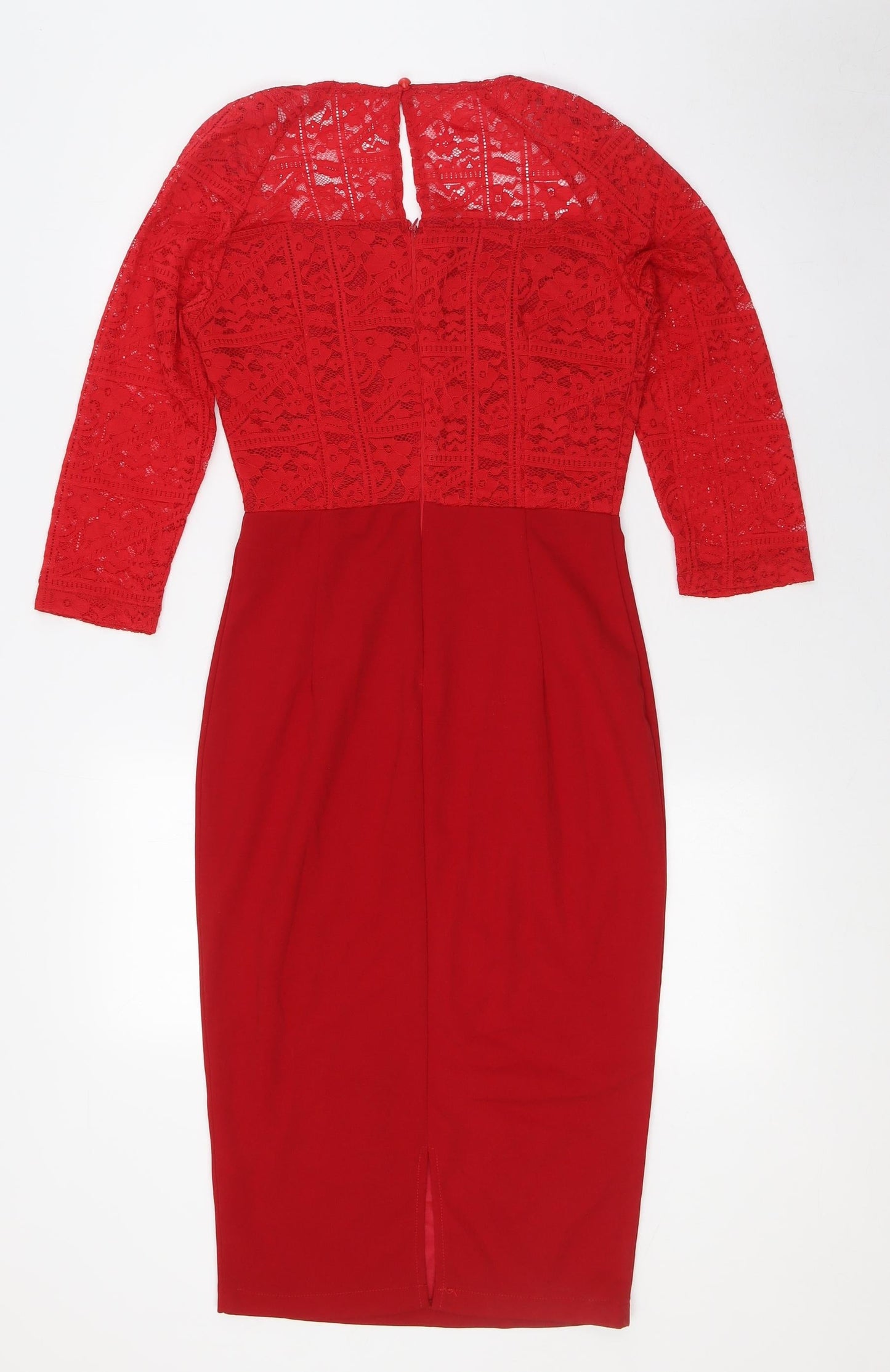 AX Womens Red Polyester Bodycon Size 10 Sweetheart Zip - Lace Top