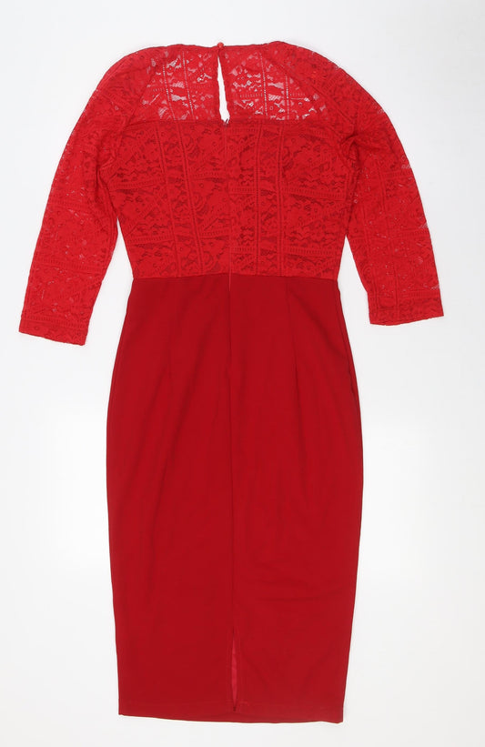 AX Womens Red Polyester Bodycon Size 10 Sweetheart Zip - Lace Top