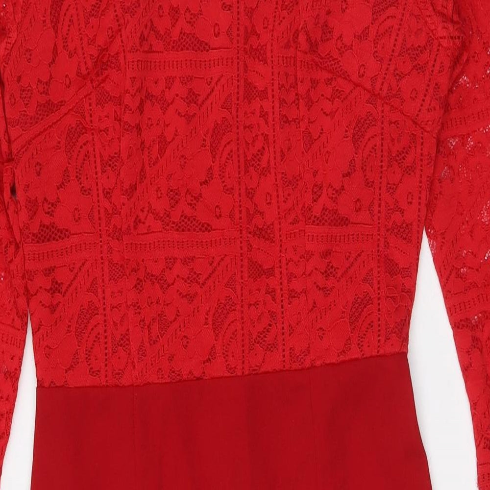 AX Womens Red Polyester Bodycon Size 10 Sweetheart Zip - Lace Top