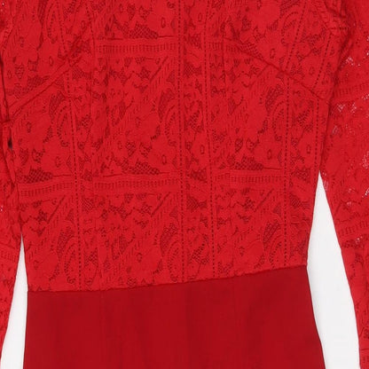 AX Womens Red Polyester Bodycon Size 10 Sweetheart Zip - Lace Top