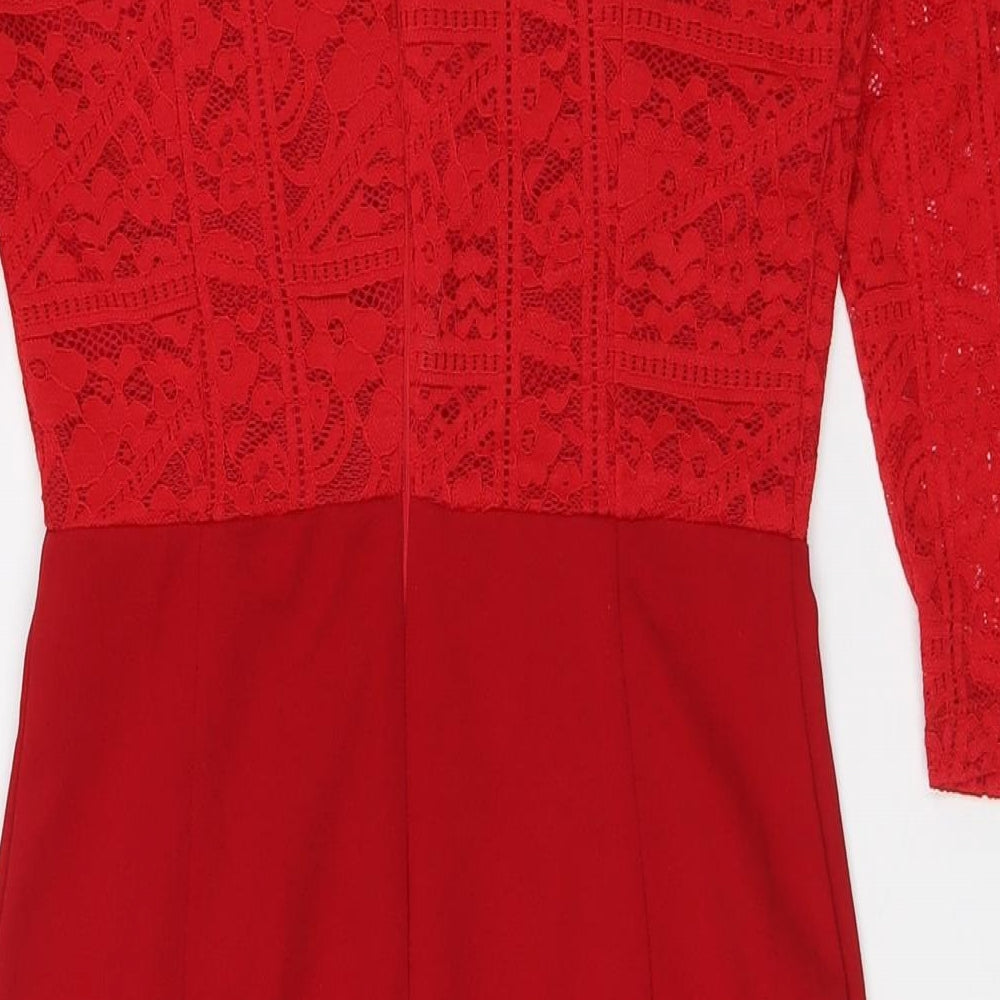 AX Womens Red Polyester Bodycon Size 10 Sweetheart Zip - Lace Top