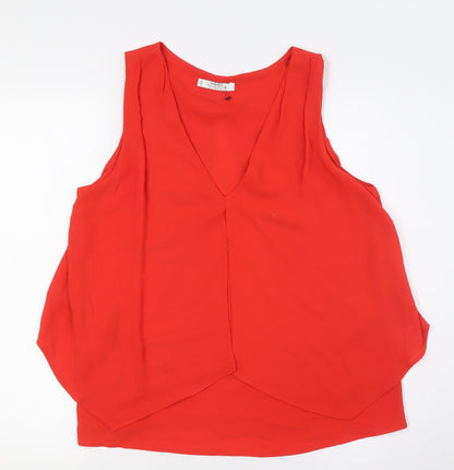 Mango Womens Orange Polyester Basic Button-Up Size S V-Neck - Layered