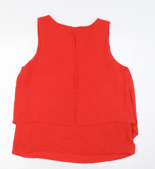 Mango Womens Orange Polyester Basic Button-Up Size S V-Neck - Layered