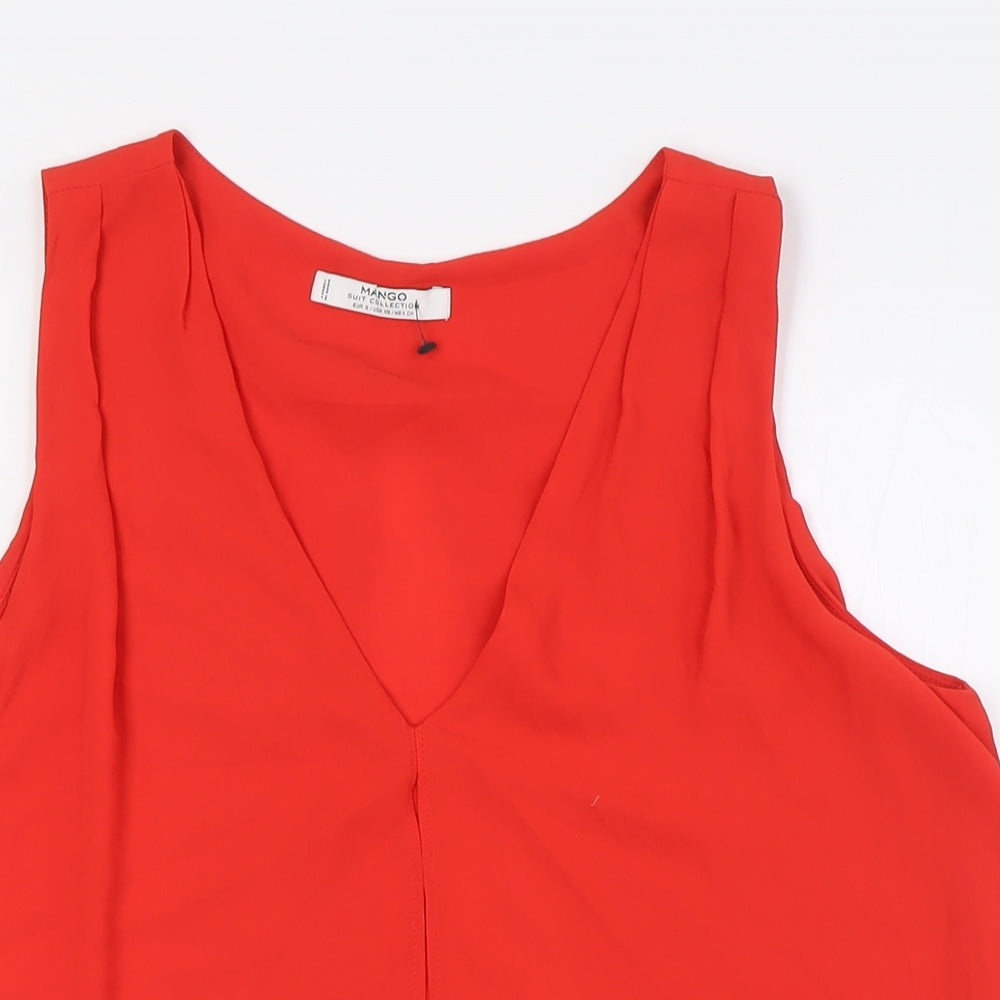 Mango Womens Orange Polyester Basic Button-Up Size S V-Neck - Layered