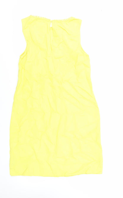 Marks and Spencer Womens Yellow Linen Shift Size 10 Boat Neck Button